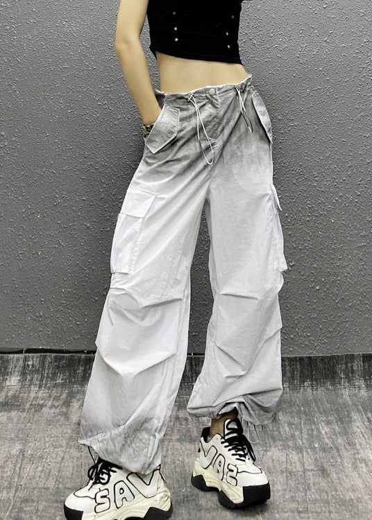 2025 New White Gradient Drawstring Thin Beam Pants Summer