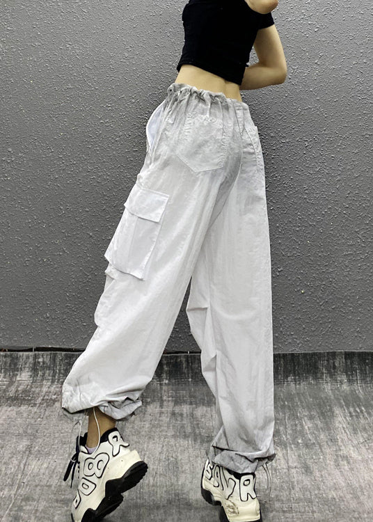 2025 New White Gradient Drawstring Thin Beam Pants Summer