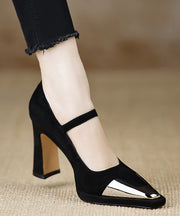 2024 Sequined Splicing Chunky High Heels Black Suede