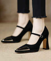 2024 Sequined Splicing Chunky High Heels Black Suede