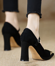 2024 Sequined Splicing Chunky High Heels Black Suede