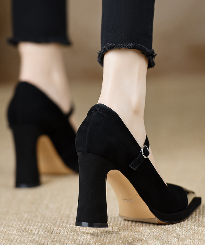 2025 Sequined Splicing Chunky High Heels Black Suede