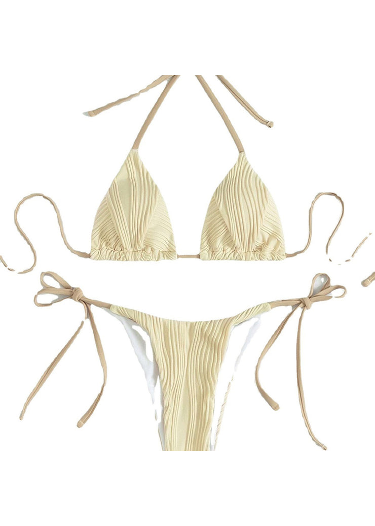 2024 Sexy Apricot Striped Bikini Lace Up Swimwear Set