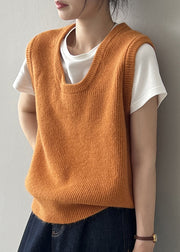 2025 Simple Versatile Green U Neck Knitted Vest Autumn