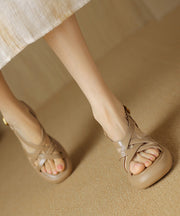 2024 Splicing Chunky Sandals Apricot Cowhide Leather Peep Toe