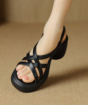 2024 Splicing Chunky Sandals Apricot Cowhide Leather Peep Toe