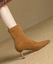 2024 Splicing Stiletto Boots Khaki Suede Pointed Toe