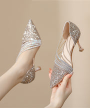 2024 Splicing Stiletto High Heels Champagne Sequins