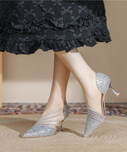 2024 Splicing Stiletto High Heels Champagne Sequins