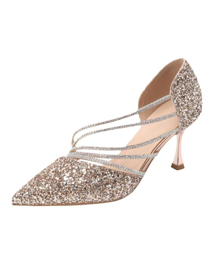 2025 Splicing Stiletto High Heels Champagne Sequins