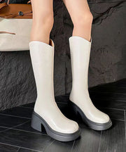 2025 Stylish Versatile Zippered Chunky Boots Beige Cowhide Leather