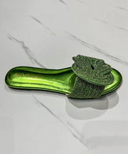 2024 Summer Boutique Fashion Green Slide Sandals Zircon