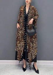 2025 Summer Leopard Cardigan Asymmetrical Design Long Sleeve