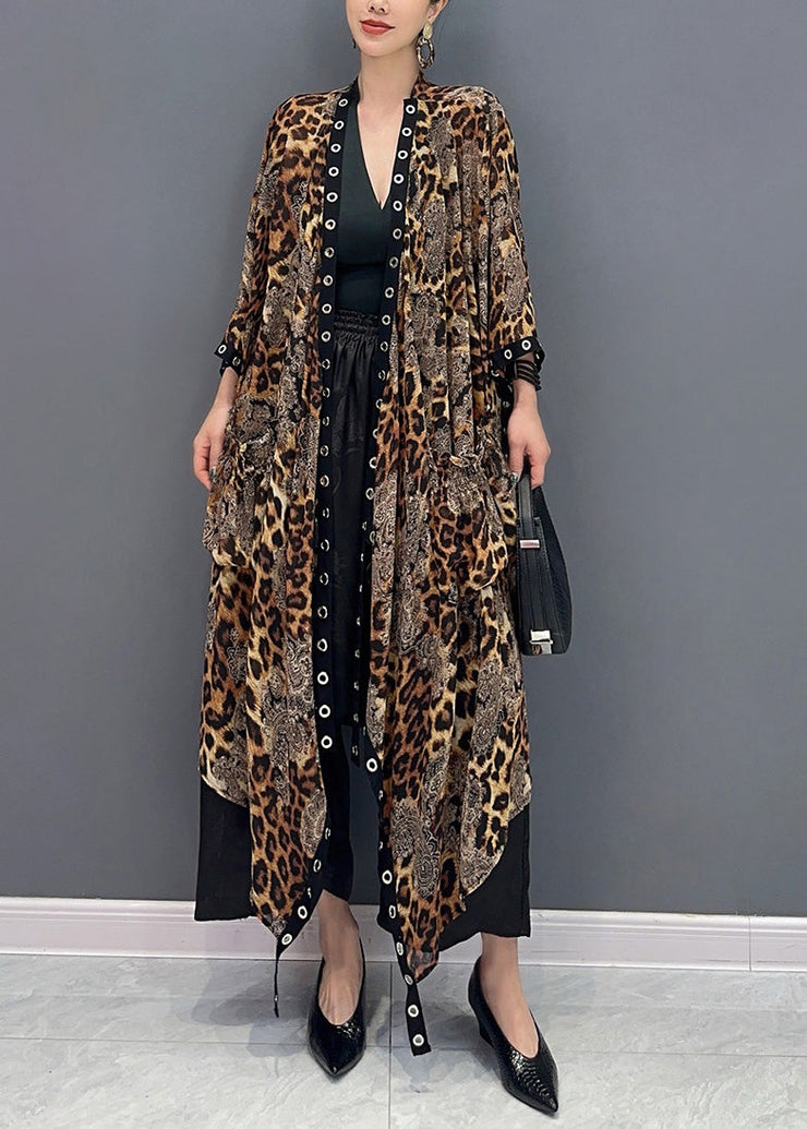 2025 Summer Leopard Cardigan Asymmetrical Design Long Sleeve