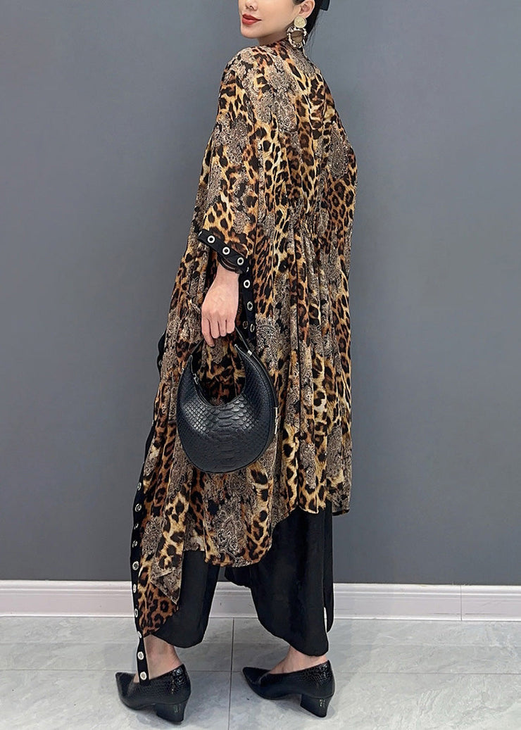 2025 Summer Leopard Cardigan Asymmetrical Design Long Sleeve