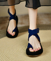 2025 Summer Navy Platform Soled Cross Strap Suede Sandal