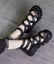 2025 Summer New Black Hollow Out Roman Sandals