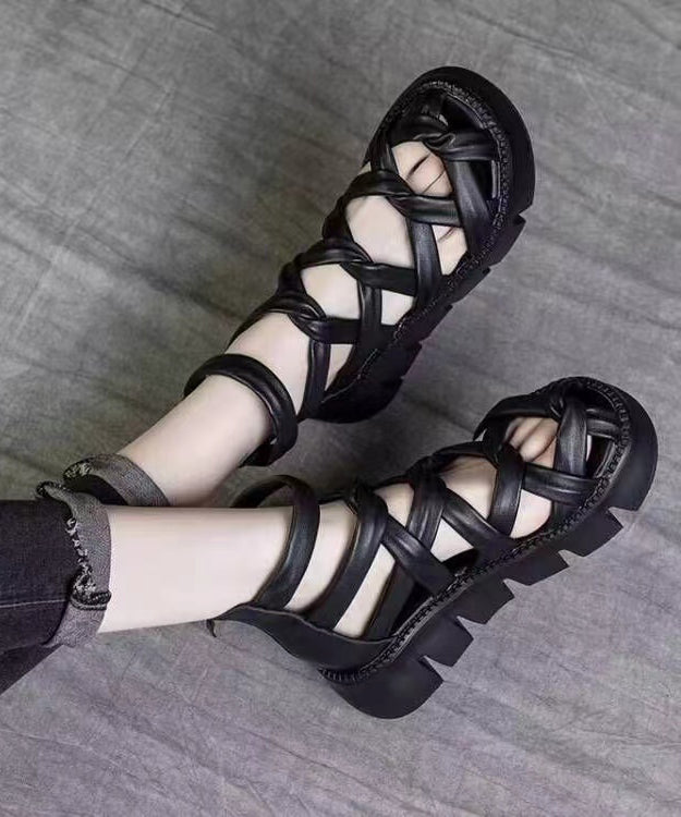 2024 Summer New Black Hollow Out Roman Sandals