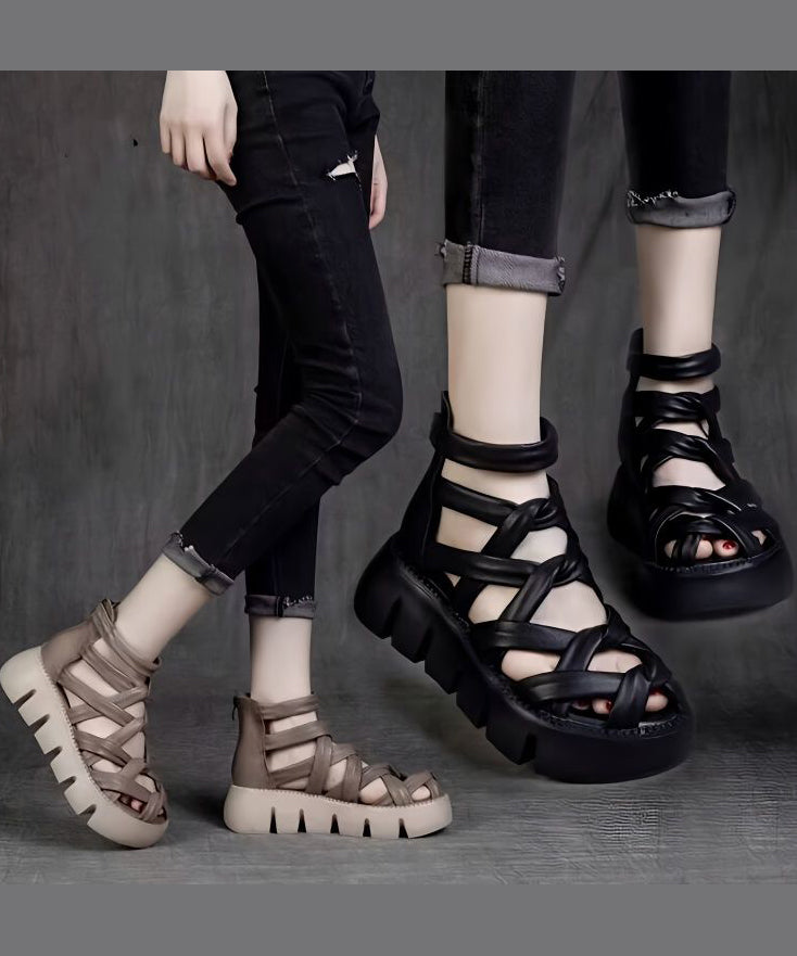 2025 Summer New Black Hollow Out Roman Sandals