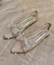 2024 Summer New Champagne Bow Zircon Pointed Flat Shoes