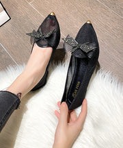 2024 Summer New Champagne Bow Zircon Pointed Flat Shoes