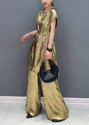 2024 Summer New Gold Short Sleeved Top And Pants Two Piece Set