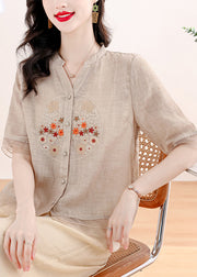2024 Summer New Linen Embroidered Top and Pants Two Piece Set