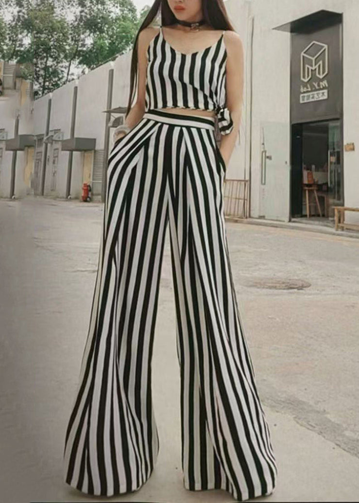 2024 Summer New Thin Black White Striped Wide Leg Pants