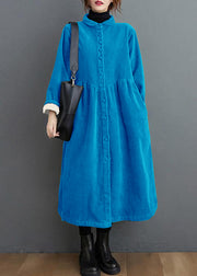 French light blue corduroy coats Inspiration thick Cinched women coats ( Limited Stock)