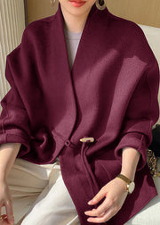 Italian Purple Oversized Pockets Tassel Woolen Coat Winter