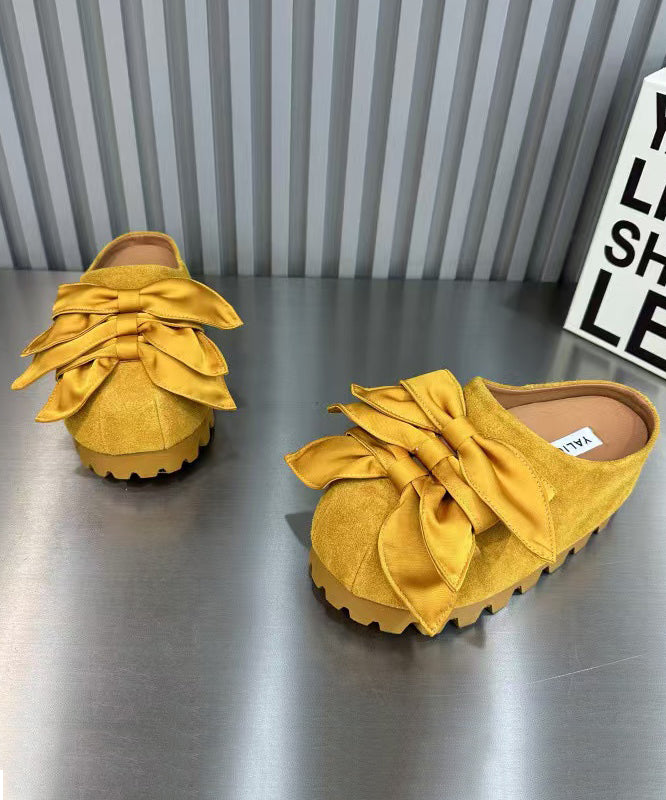 2025 Fashion Yellow Bow Versatile Platform Bottom Slippers