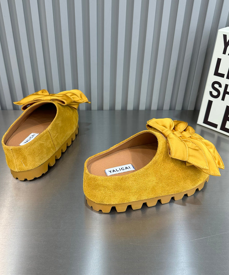 2025 Fashion Yellow Bow Versatile Platform Bottom Slippers