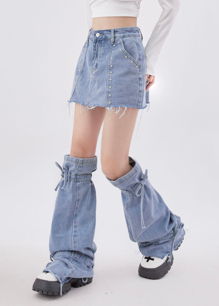 2025 New American Style Denim Short Skirt Leg Two-Piece Set