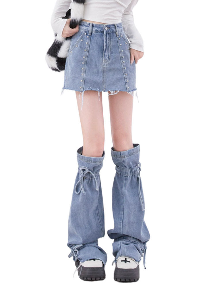 2025 New American Style Denim Short Skirt Leg Two-Piece Set