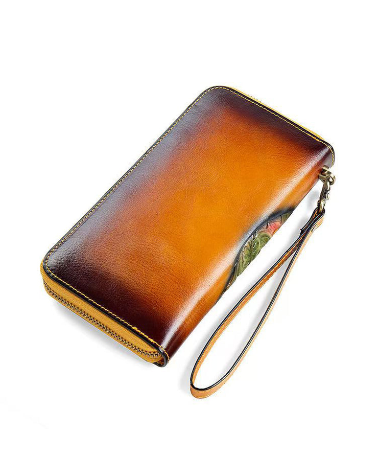 2025 New Brown Embossed Zippered Women Wallet Purse