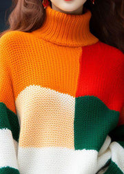 2025 New Colorblock Hign Neck Knit Sweater Tops Spring