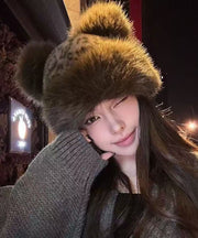 2025 New Leopard Print Thickened Warm Fuzzy Fur Hat