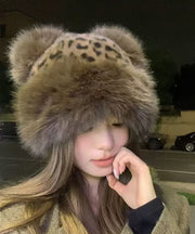 2025 New Leopard Print Thickened Warm Fuzzy Fur Hat