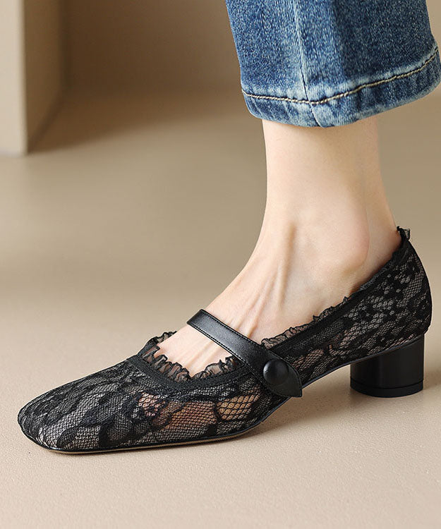 2025 New Mesh Lace Hollow Out Chunky Heel Penny Loafers