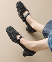 2025 New Mesh Lace Hollow Out Chunky Heel Penny Loafers