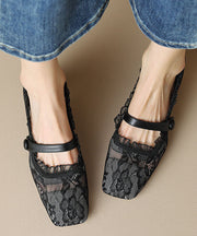 2025 New Mesh Lace Hollow Out Chunky Heel Penny Loafers