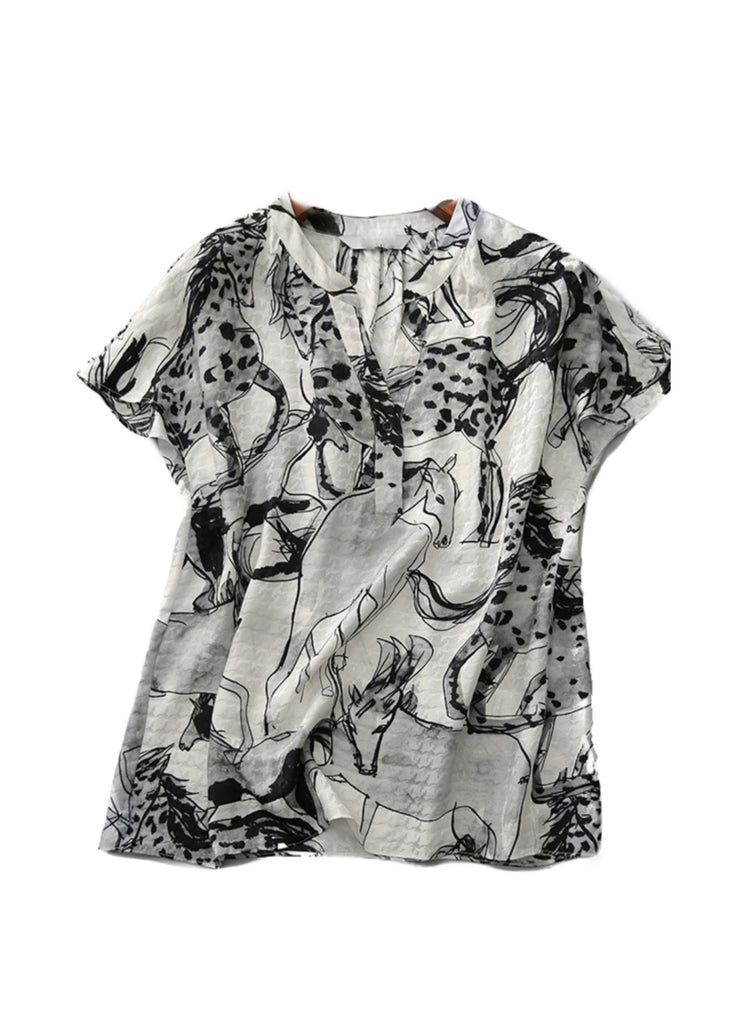 2025 New V Neck Print Chiffon Tops Summer