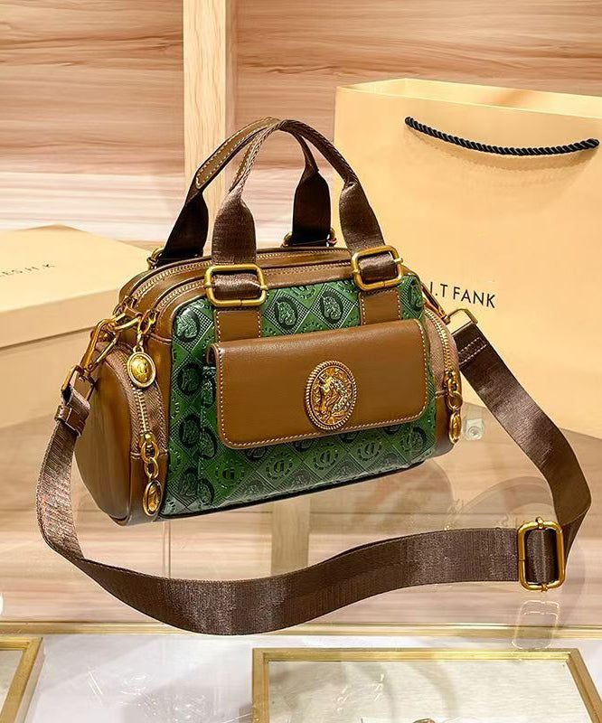 2025 New Versatile Green Calf Leather Satchel Handbag