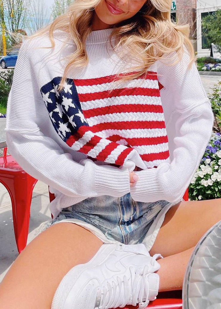 2025 New White O Neck Striped Knit Pullover Spring