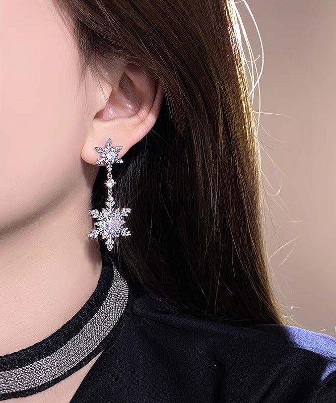 2025 Silk Stainless Steel Alloy Zircon Snow Drop Earrings