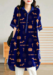 Jade black-pumpkin stripes polka dots Linen Women Casual Linen Shirt Dress