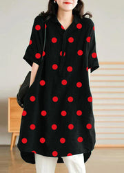 Jade Black dots Linen Women Casual Linen Shirt Dress