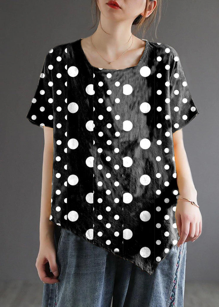 Italian Black polka dots Retro Embroidered Summer Shirt Short Sleeve
