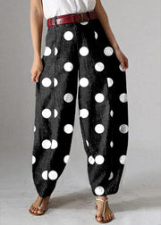 Women High Waist Button Black polka dots Harem Pants with Pocket