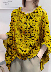 Art Yellow Tops Ruffles Trim Half Sleeve Shirts Blouse Plus Size